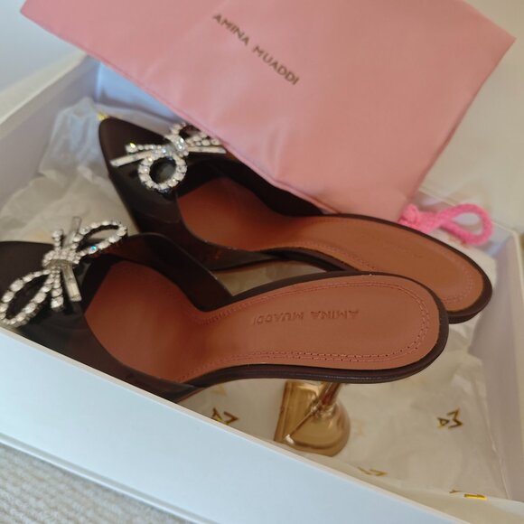 Amina Muaddi Amina Muaddi Black PVC Rosie Slingback Pumps - Picture 1 of 5